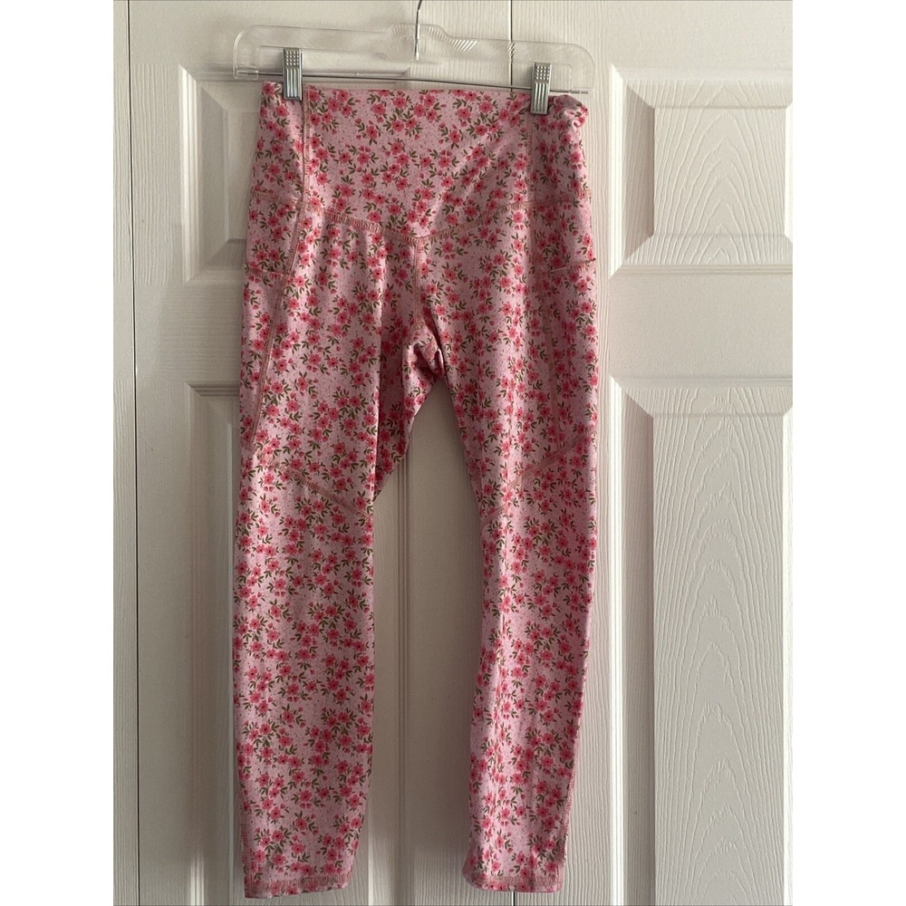 Evolution‎ Creation Floral High Waist Leggings Womens Size S Pink Pockets Girly